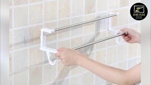 Product shown in this video is 56cm Wall Mounted Towel Rack Bathroom Suction with 2 layers hangers, made of ABS Plastic and Stainless Steel rod.