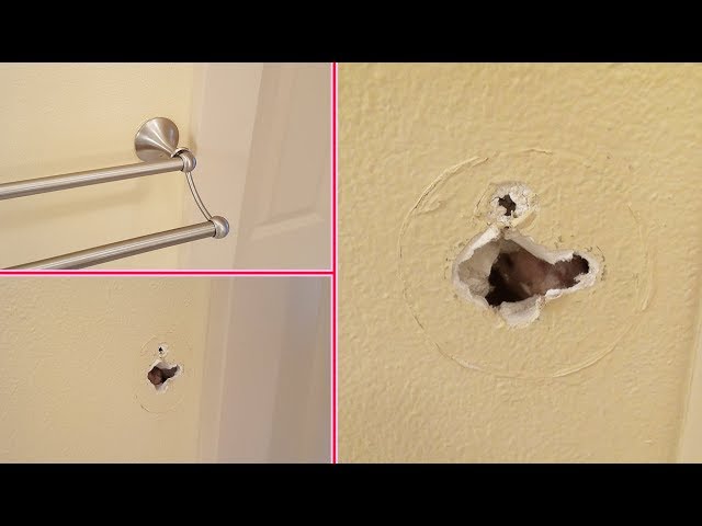 How to repair a hole in drywall and install a towel bar on same place