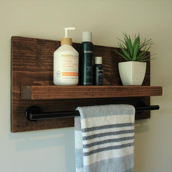 Simply Modern Rustic Bathroom Shelf with 18" Matte Black Finish Towel Bar by KeoDecor