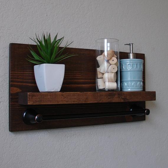Simply Modern Rustic Bathroom Shelf with 18" Dark Bronze Towel Bar by KeoDecor