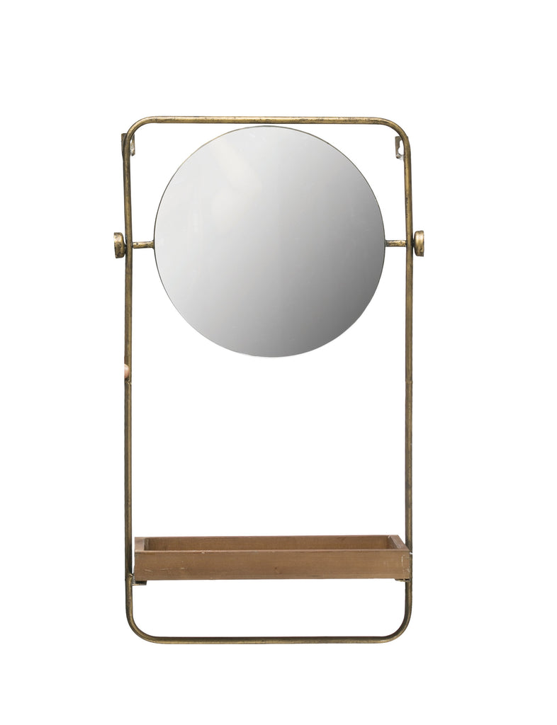 Metal Wall Mirror with Wood Shelf And Towel Bar - 27-in H