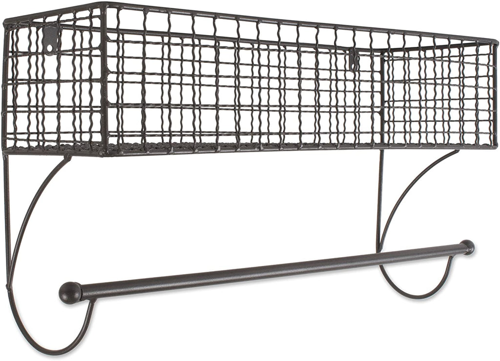 Home Traditions Z02223 Rustic Metal Wall Mount Shelf with Towel Bar, Large, Gray $15.99