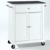 White Kitchen Cart with Granite Top and Locking Casters Wheels
