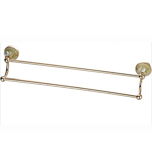 Ping Bu Qing Yun Towel Rack - Copper, Gold And Jade Crystal Embellished European Bathroom Hardware Accessories High And Low Double Towel Rack, Suitable For Bathroom, Bathroom, Home -61.5X14X6.5cm Towe