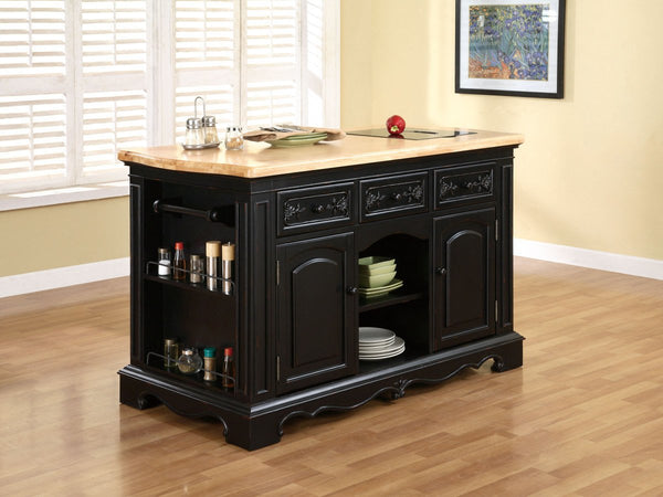 Black Wood Kitchen Island with Drawers