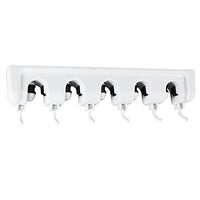 BESTONZON Mop Broom Holder Wall Mounted Storage Rack with 5 Ball Slots and 6 Hooks for Closet Rakes Broom Garden Garage Tool Storage (White)