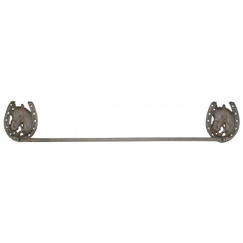 Country Collection Western Horse Shoe Bathroom Towel Bar Holder Rack, Rustic Brown Cast Iron, Wall Mounted, 24/27-inch
