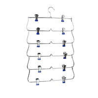 6 Tier Skirt Hangers Pants Hangers Closet Organizer Metal Fold up Space Saving Hangers, 3 Colors to Choose - Blue, 34.5x58cm