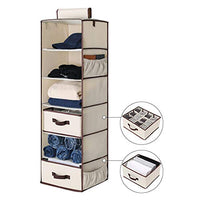 StorageWorks 6-Shelf Hanging Closet Organizer, Foldable Hanging Dresser with 1 Drawer & 1 Underwear/Socks Drawer, 42.5”H x 13.6”W x 12.2”D