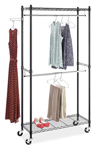 Whitmor Supreme Double Rod Garment Rack Rolling Clothes Organizer - Black with Chrome