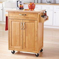 Mainstays Kitchen Island Cart, Natural. This Stylish Kitchen Furniture Has a Solid Wood Top. Kitchen Island SALE!! Drawer and Cupboard Provide All Your Kitchen Storage Needs. Sturdy Wheels For Moving Around. Towel Bar and Spice Rack.