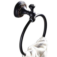 Ping Bu Qing Yun Towel Rack - Brass, European Bathroom Antique Printed Hardware Ring Towel Rack, Suitable for Bathroom, Home - Two Styles Available Towel Rack (Color : Black, Size : 21187.5cm)
