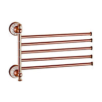 Ping Bu Qing Yun Towel Rack - Copper, Rose Gold, Multi-Rod Design, 180° Activity, Versatile Wall-Mounted Bathroom Perforated Towel Rack, Suitable for Bathroom, Home Towel Rack