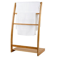 MyGift 33-Inch Freestanding Bamboo 3-Bar Towel Rack with Shelf