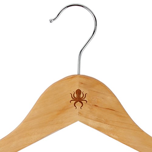 Octopus Maple Clothes Hangers - Wooden Suit Hanger - Laser Engraved Design - Wooden Hangers for Dresses, Wedding Gowns, Suits, and Other Special Garments