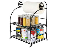 TQVAI 2 Tier Can Rack Organizer with Kitchen Roll Holder, Black