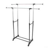 Binlin Clothing Rack,Dual-bar Vertical & Horizontal Stretching Stand Clothes Rack with Shoe Shelf YJ-04 Black & Silver