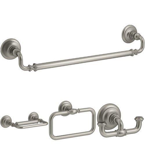 KOHLER Artifacts 4-Piece Bath Accessory Set with 18 in. Towel Bar - Vibrant Brushed Nickel