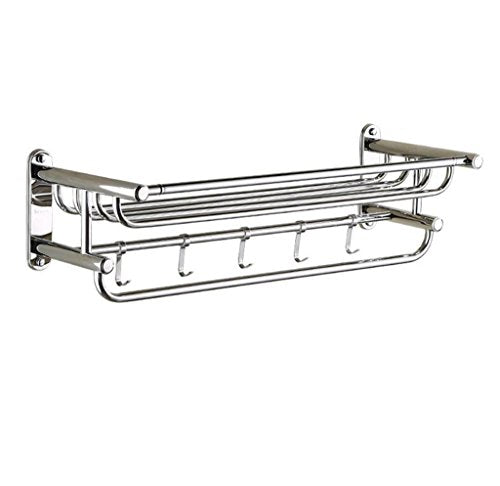 Ping Bu Qing Yun Towel Rack - Stainless Steel, Double-Layer Multi-Function Wall-Mounted Hardware Bathroom with Hook Towel Rack, Suitable for Bathroom, Family, Balcony - A Variety T