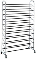 Whitmor 10 Tier Shoe Tower - 50 Pair - Rolling Shoe Rack with Locking Wheels - Chrome