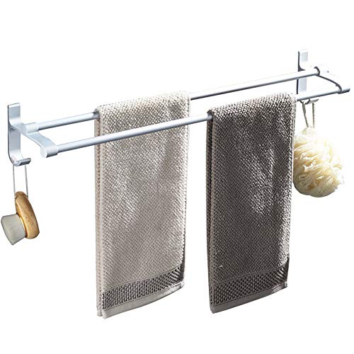 Towel rack Stainless Steel Towel Rail, Wall Mounted Double Pole Shelf, Bathroom Bathroom Shelf, Space Aluminum Belt Hook Shelf, 60cm Waterproof and rustproof for Easy Installation