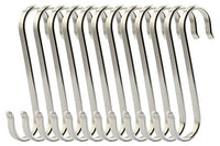 RuiLing 12-Pack Size Medium Flat S Hooks Heavy-Duty Genuine Solid 304 Stainless Steel S Shaped Hanging Hooks,Kitchen Spoon Pan Pot Hanging Hooks Hangers Multiple uses.
