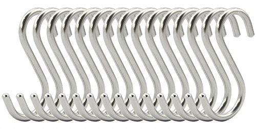 RuiLing 15-Pack S Shaped Hooks Heavy-Duty Genuine Solid Polished Stainless Steel Hanging Hooks,Kitchen Spoon Pot Hanging Hooks Hangers Clothes Storage Rack Multiple uses - Size Small