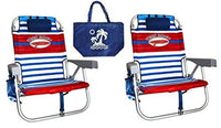 2 Tommy Bahama Backpack Beach Chairs/ Red White Blue Stripes + 1 Medium Tote Bag