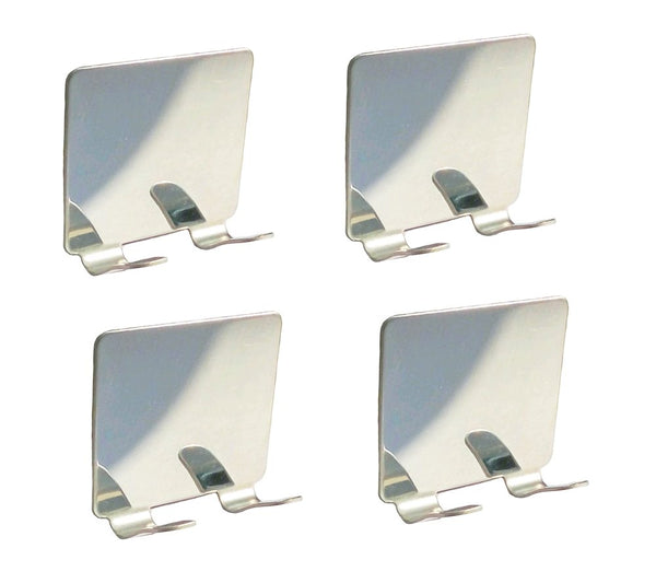 NELXULAS 4 PCS Mirror Stainless Steel Self Adhesive Shaving Wall hooks, Razor Hooks,Double prong coat hooks ,Hanger Wall Mount