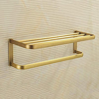 Ping Bu Qing Yun Towel Rack - Copper, European Retro Simple Brushed Bathroom Hardware Perforated Towel Rack, Suitable for Bathroom, Home - Two, 61.5X10cm Towel Rack (Color : Gold)