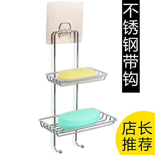 RUGAI-UE Stainless Steel Toilet Soap Box Hanging Soap Holder Powerful Suction Drain Suction Double Multilayer Soap Box,Belt Hanger