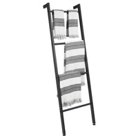 mDesign Metal Free Standing Bath Towel Bar Storage Ladder - Holds Towels, Blankets, Clothes and Magazines/Newspapers - 4 Levels - Matte Black