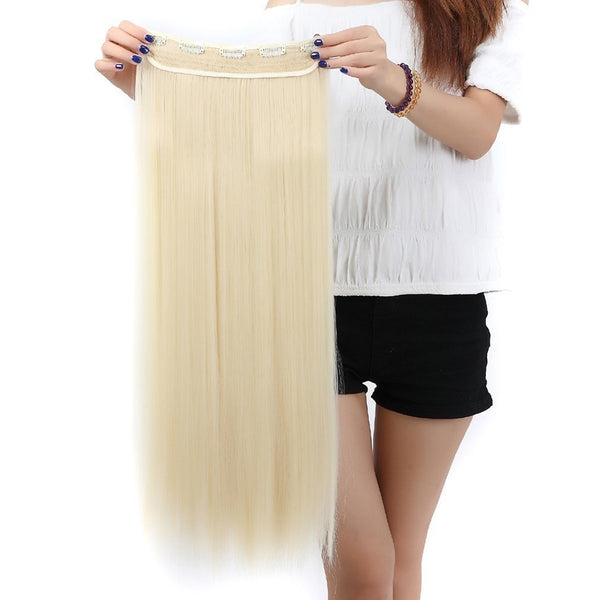 S-noiliteÂ® Salon 26" Straight Bleach Blonde One Piece 5 Clips Clip In Hair Extensions Fashion Design Lady Women 5A Synthetic USA Local Post