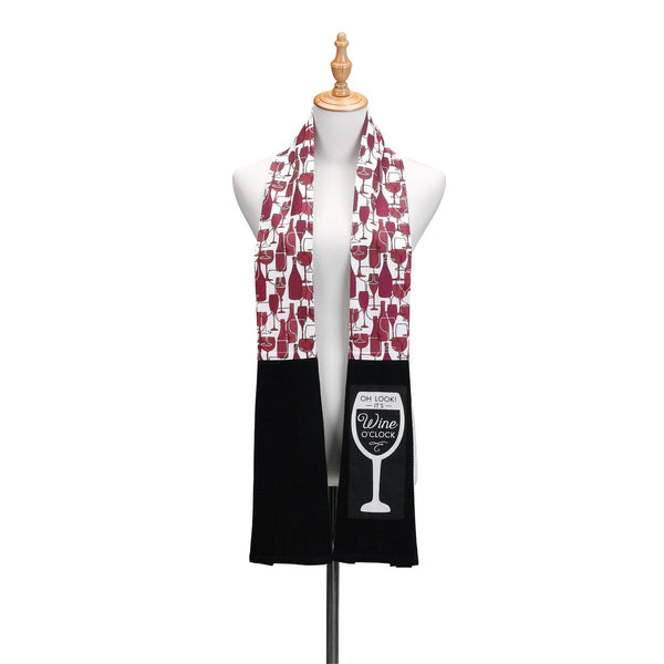 DEMDACO It's Wine O'Clock Extra Long Cotton Blend Over The Shoulder Kitchen Towel Boa