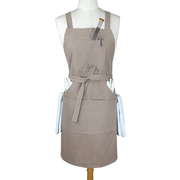 Sturdy Thick Cotton Canvas Professional Bib Kitchen Apron with Cross Back Straps + Fasten/Quick Release Buckle + 5 Pockets + 2 Towel Loops for Artist Cooking, Adjustable M to XXL, 27"X31"