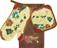 Hawaiian 3 Piece Kitchen Set Dish Towel & Potholder & Oven Mitt Island Chain