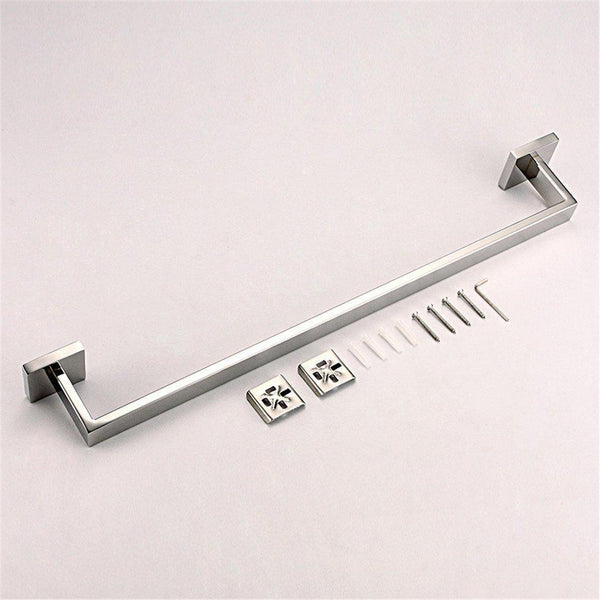 BigBig Home 4PCS Bathroom Hardware Set Modern Square Style SUS 304 Stainless Steel Toilet Paper Holder, Towel Ring, Robe Hook,Towel Bar, Chrome Finish Wall Mounted Tissue Hanger Bathroom Accessories
