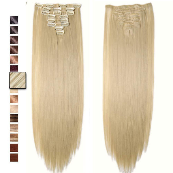 S-noiliteÂ® 23" Straight Bleach Blonde Full Head Clip in Hair Extensions 8 Piece 18 Clips Hairpiece Trendy Design