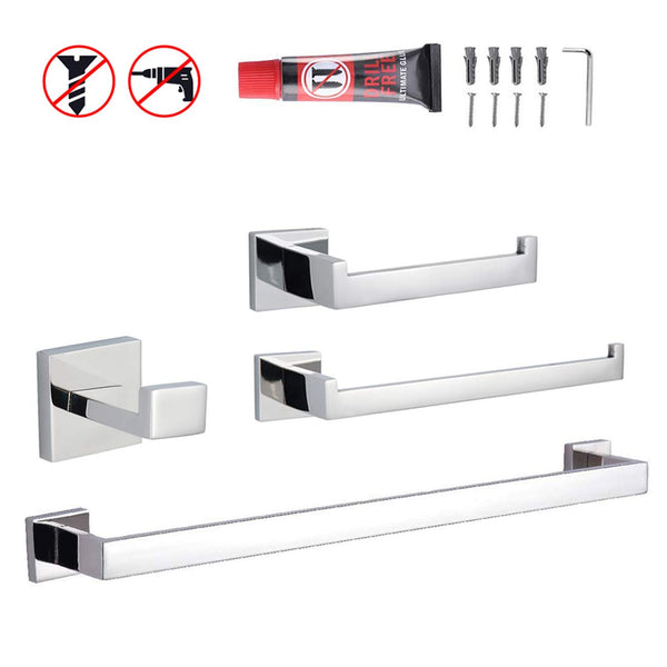 KES SUS304 Stainless Steel Bathroom Accessories Set Single Towel Bar Robe Hook Toilet Paper Holder Towel Ring Wall Mount, Polished Finish, LA250-42