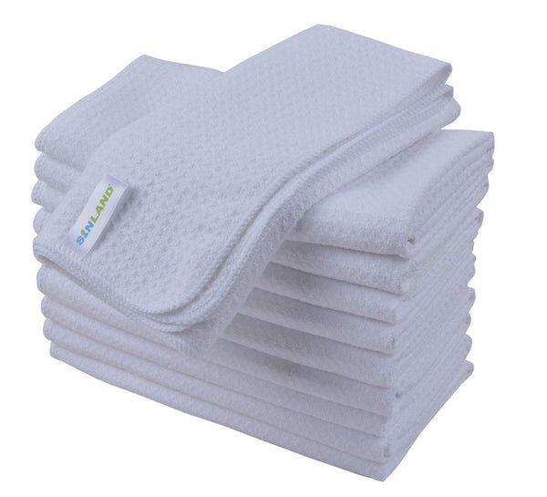 SINLAND Microfiber Dish Drying Towels Dish Towels Waffle Weave Kitchen Towels 16 Inch X 24 Inch 10 Pack White