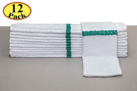 Multi-purpose "A" Grade Bar Mop Towel with Stripe 100% Cotton Terry 19" x 17" 77-Gram a piece (12, Green)