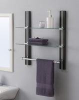 Organize It All Mounted 2 Tier Adjustable Tempered Glass Shelf with Chrome Towel Bar