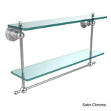 Allied Brass Astor Place Collection Glass and Brass 22-inch Two-tiered Shelf with Integrated Towel Bar Clear Satin, Chrome Finish