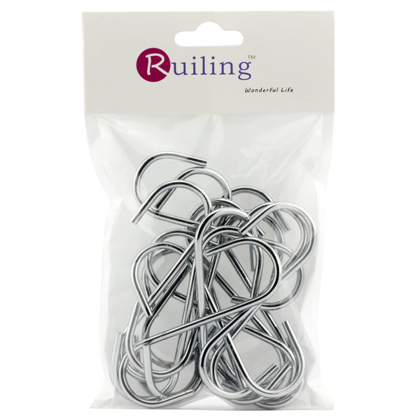 RuiLing 20 Pack 3.5 Inch Chrome Finish Steel Hanging Hooks - Heavy-Duty S Shaped Hook, for Kitchenware, Pots, Utensils, Towels, Gardening Tools, Clothes