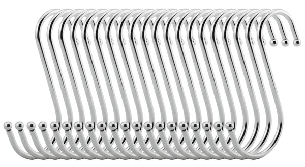 RuiLing Premium 15-Pack Heavy-Duty Extra Large Round S Shaped Hooks in Polished Stainless Steel Metal Hanging Hooks,for Kitchen Spoon Pan Pot Hanging Hooks Hangers.
