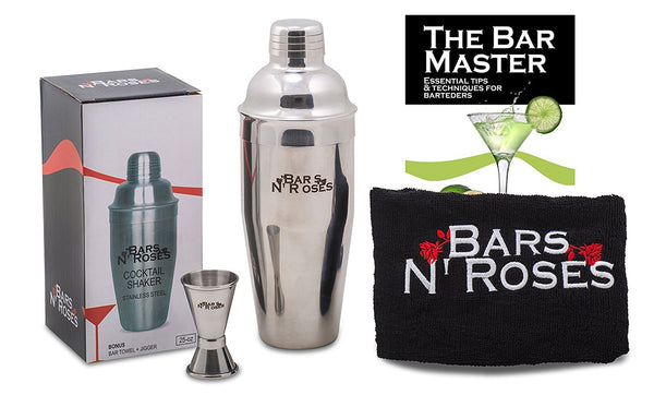 Professional SST Cocktail Shaker Set Bundle w/ Jigger, Bar Towel and Recipes/ Bartender Tool/ Martini Bar Kit