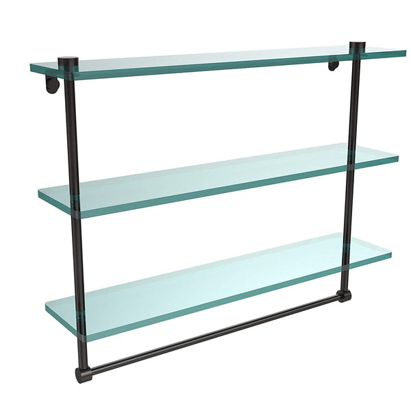 Allied Brass NS-5/22TB-ORB 22 Inch Triple Tiered Glass Shelf with Integrated Towel Bar Oil Rubbed Bronze