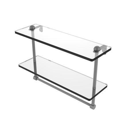 16 Inch Two Tiered Glass Shelf with Integrated Towel Bar