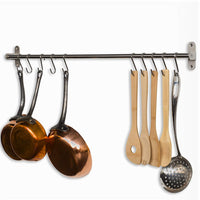 Lyon Stainless Steel Gourmet Kitchen 31.5 Inch Wall Mount Rail and 10 S Hooks Set Utensil Pot Pan Lid Rack Storage Organizer , Silver