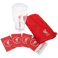 Liverpool FC Official Wordmark Football Bar Set (Pint Glass, Towel & Beer Mats) (One Size) (Red/White)